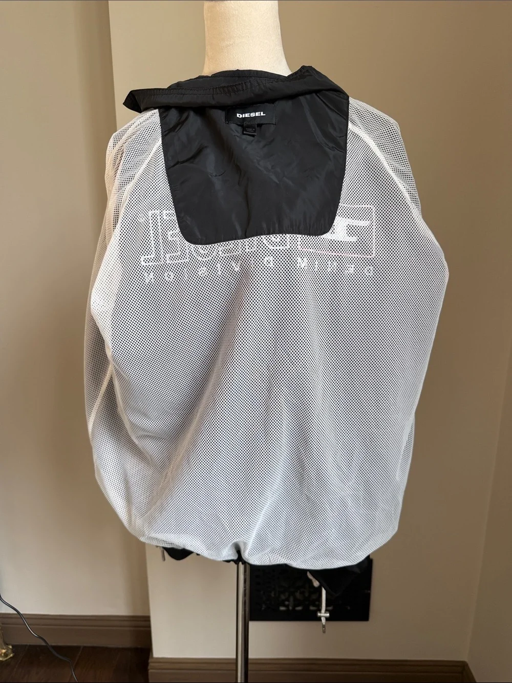 Diesel Black Windbreaker with White Snaps and Red Logo Medium Like New